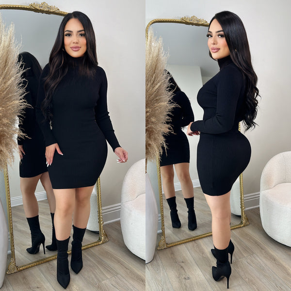 Katrina Mini Sweater Dress (Black)