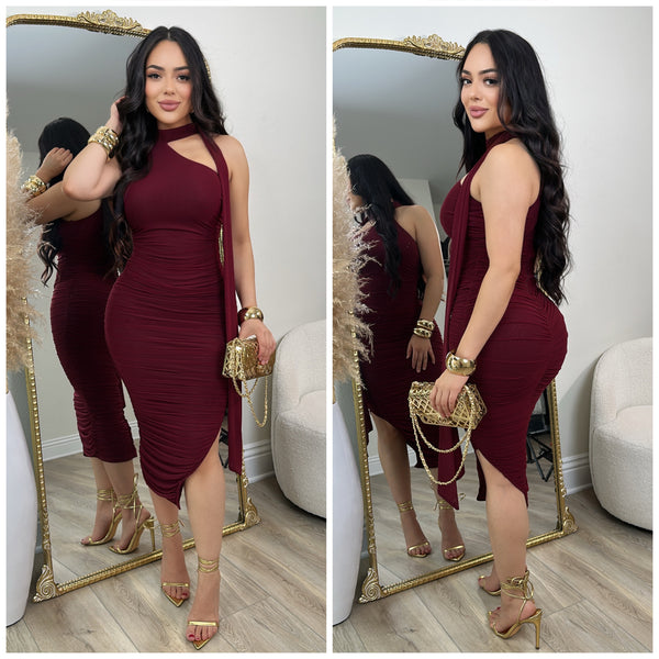 Belinda Mesh Dress (Burgundy)
