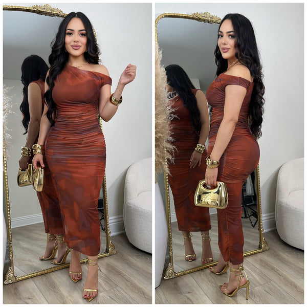 Juliet Mesh Dress (Rust)