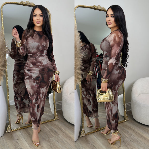 Marissa Mesh Dress (Chocolate Combo)