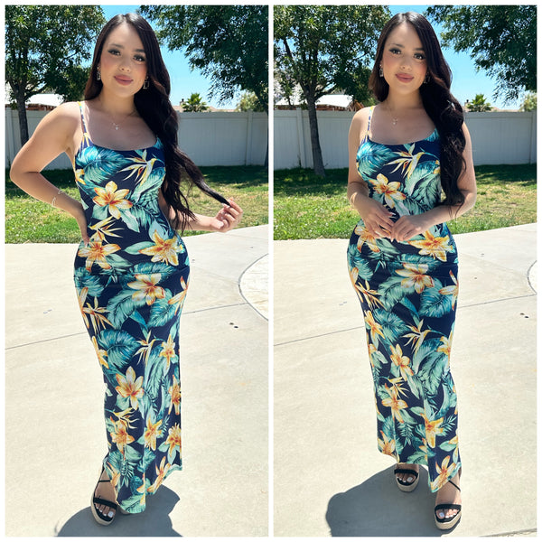 Hawaii Vibes Maxi Dress (Navy)