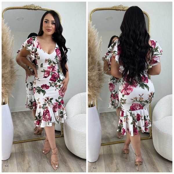Lily Floral Dress (White)