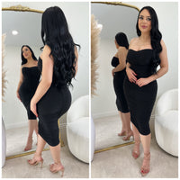 Kylie Ruched Midi Dress (Black)