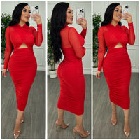 Night Affair Mesh Midi Dress (Red)