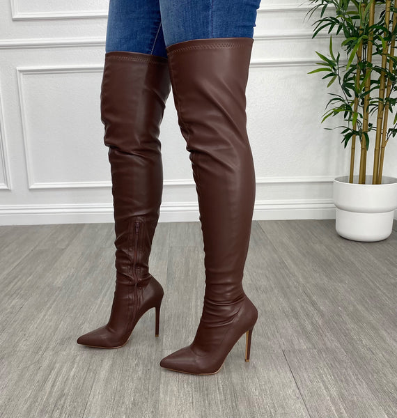 Pretty In Thigh High Boots (Brown)
