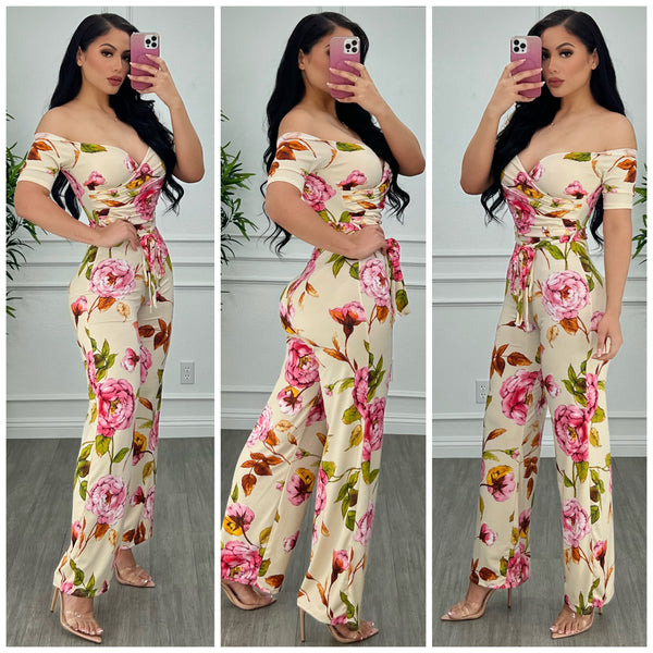 Fabulous In Floral Jumpsuit (Beige)