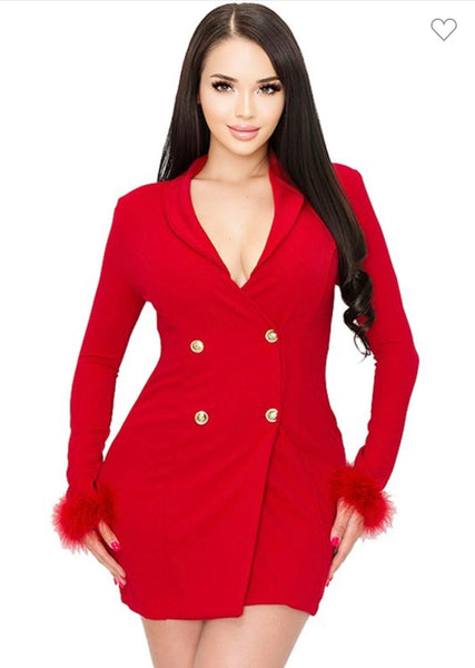 Insta Famous Feather Jacket Dress (Red)